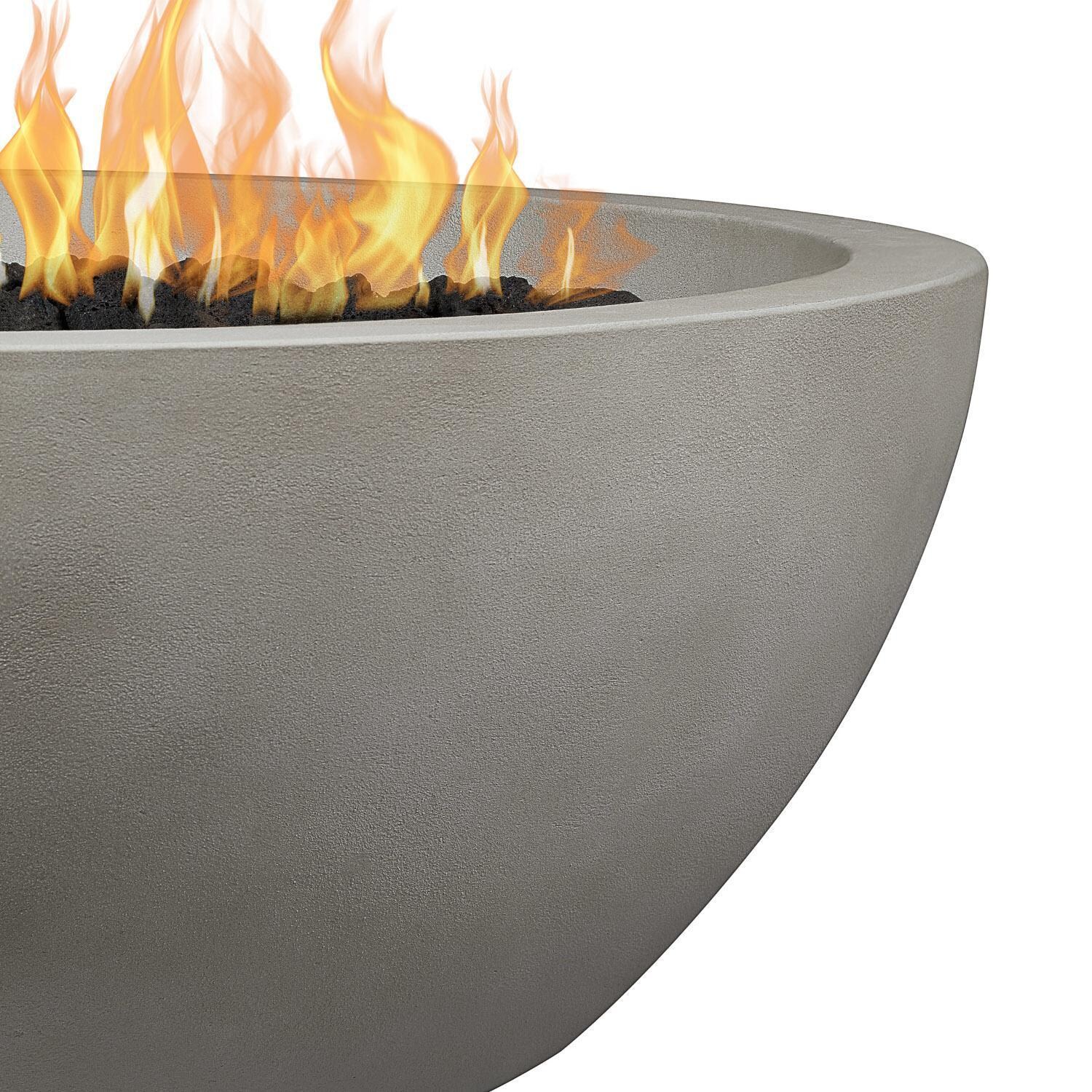 Dustyview 38 Inch Round Glass Fiber Reinforced Concrete Natural Gas Fire Bowl in Shade by BBQGuys Signature - Concrete Material - Close Up - White Background thumbnail