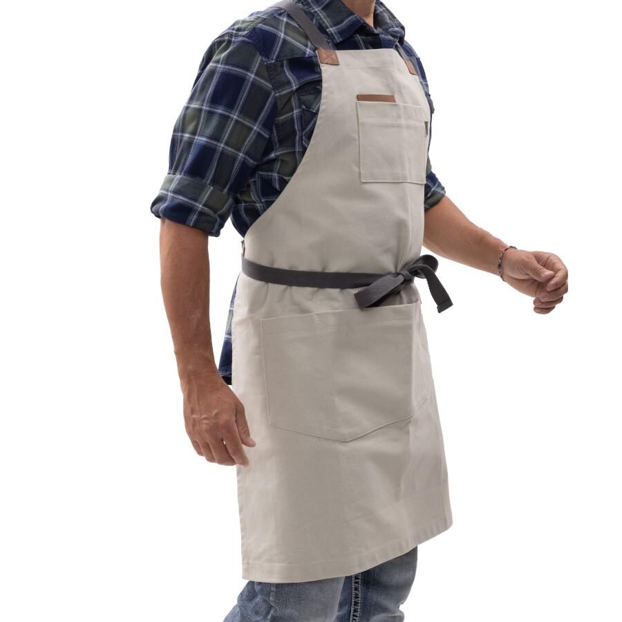 Barebones Living CKW-478 Chef Grilling Apron - Stone In Motion View With Straps Tied Front thumbnail