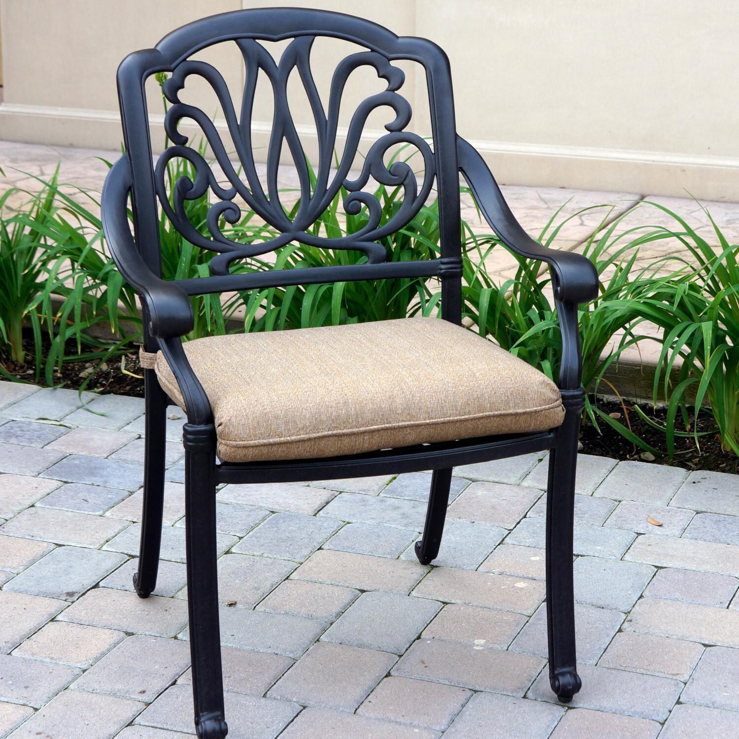 Darlee DL707-5PC-AC29C Cast Aluminum Patio Dining Arm Chair - W/ Sesame Polyester Cushion thumbnail