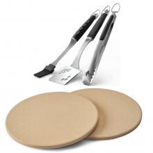 Napoleon Accessory Bundle - Set Of 2 Personal Sized Pizza Stones & Executive 3-Piece BBQ Tool Set image