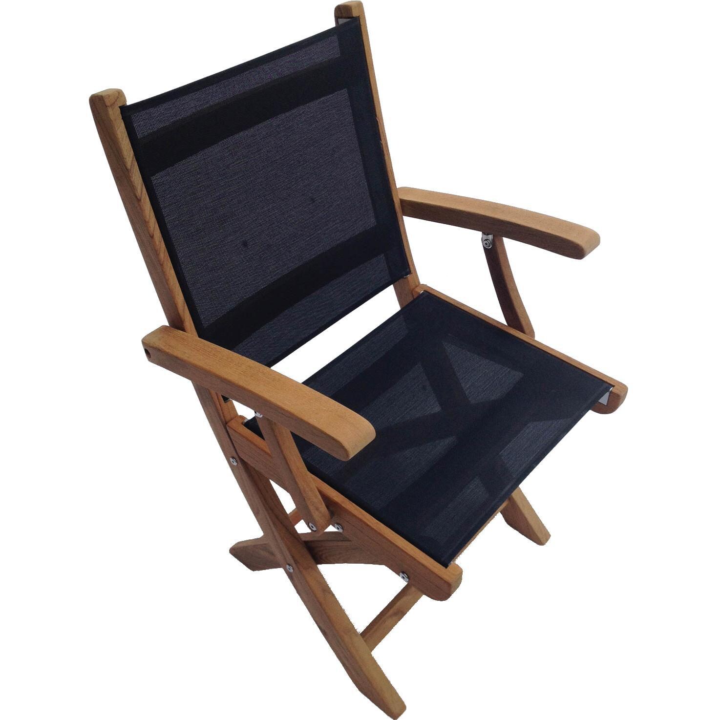 Sailmate Folding Teak Patio Dining Arm Chair W/ Black Sling By Royal Teak Collection