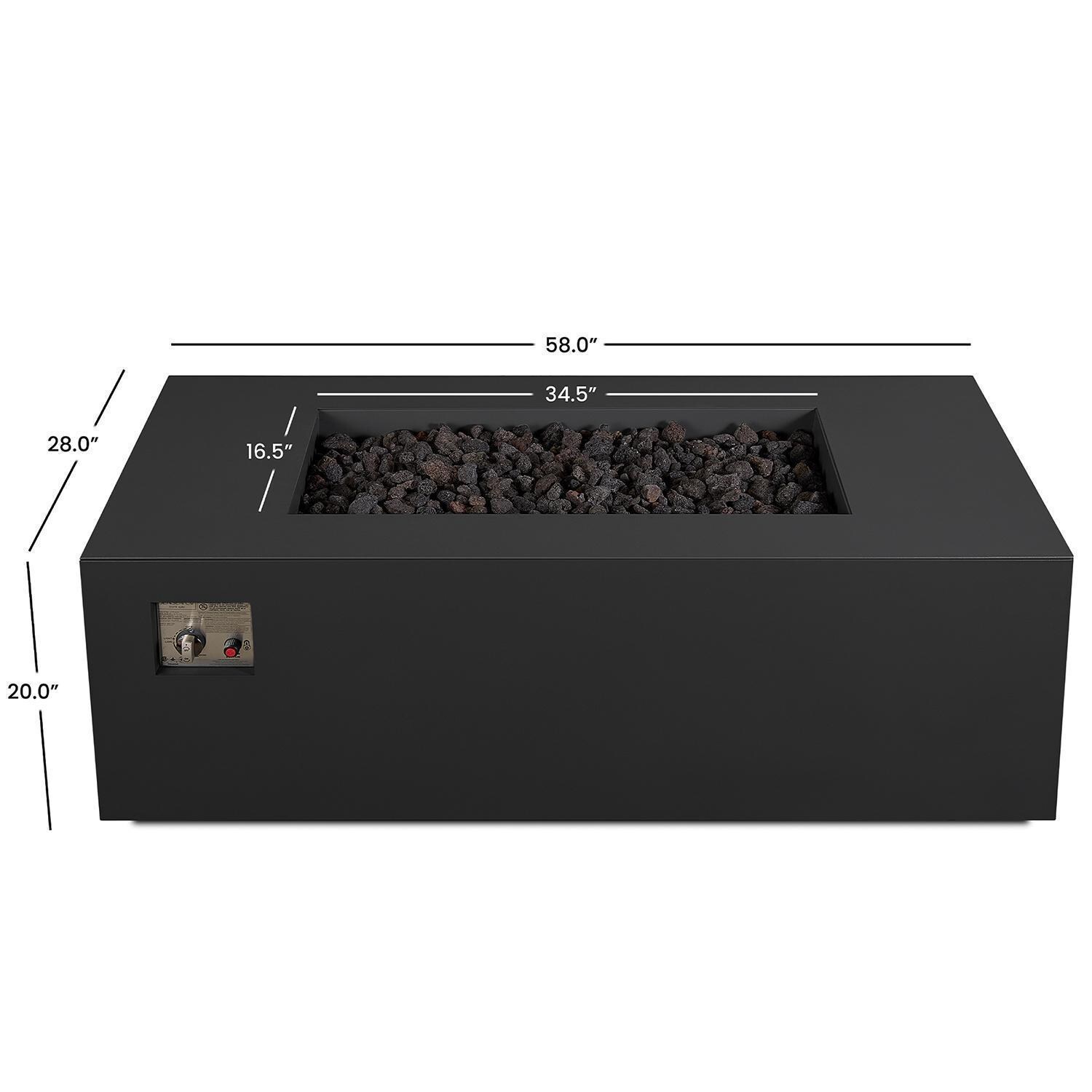 Covewood 4272LP-CHRC 58 Inch Rectangular Aluminum Propane Fire Pit Table in Charcoal by BBQGuys Signature - Dimensions - Diagram thumbnail