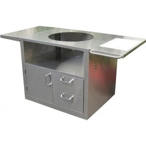 BBQ Guys Stainless Steel Kamado Cart - Side View Showing Cutting Board thumbnail