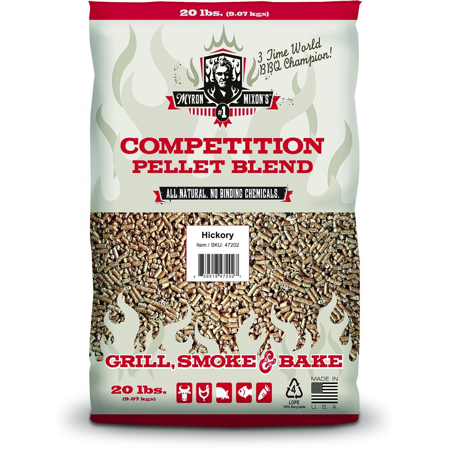 Myron Mixon Pitmaster Q3 20 Lb. Natural Hardwood Pellets - Hickory - 47202
