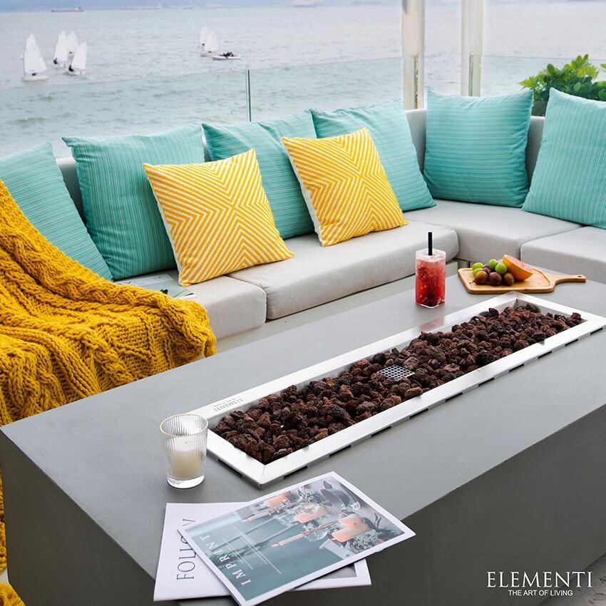 Elementi Granville OFG121LG-NG 60-Inch Natural Gas Light Gray Fire Pit Table - Lava Rock Lit thumbnail