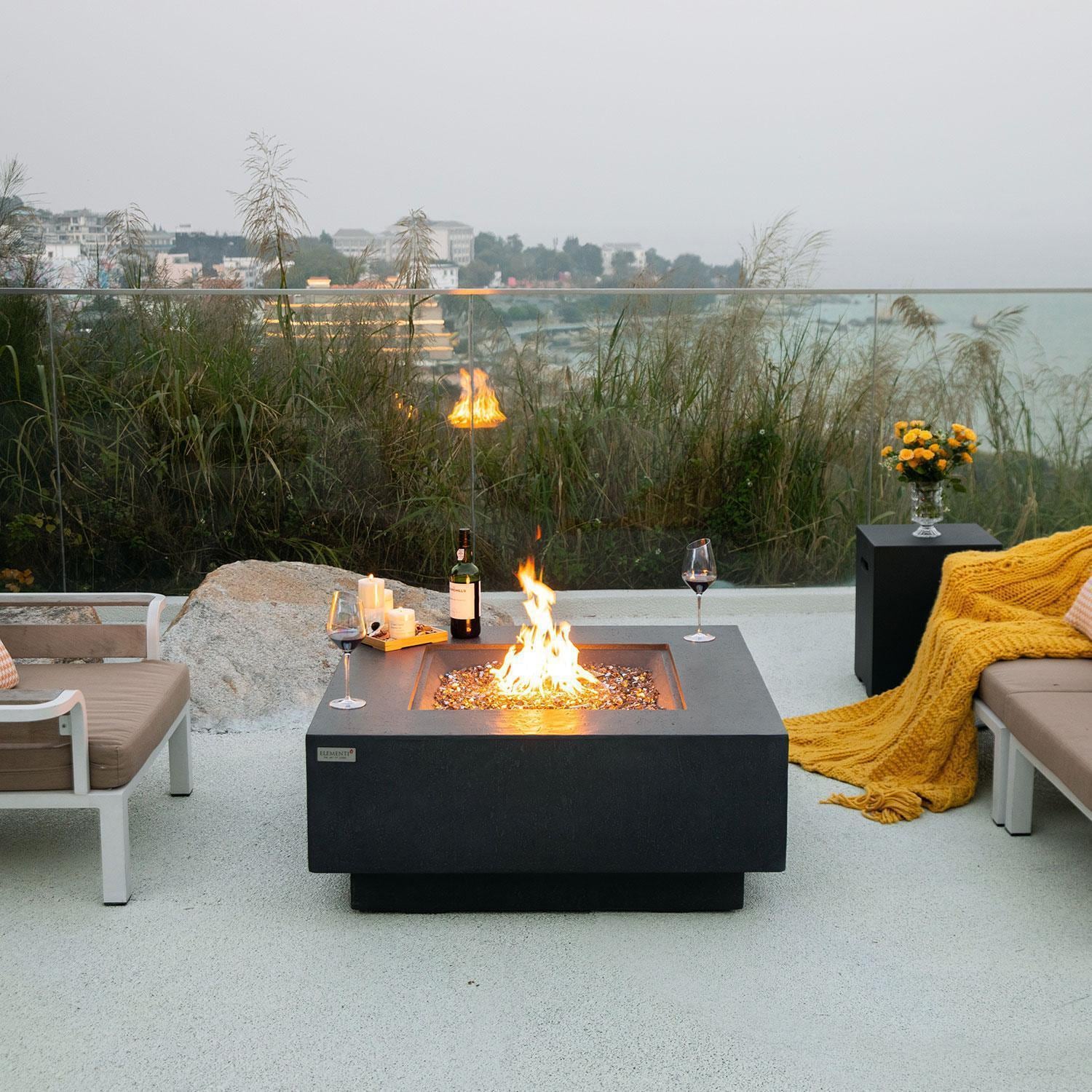Bergen 40-in Square Concrete Natural Gas Fire Pit in Gray by Elementi
