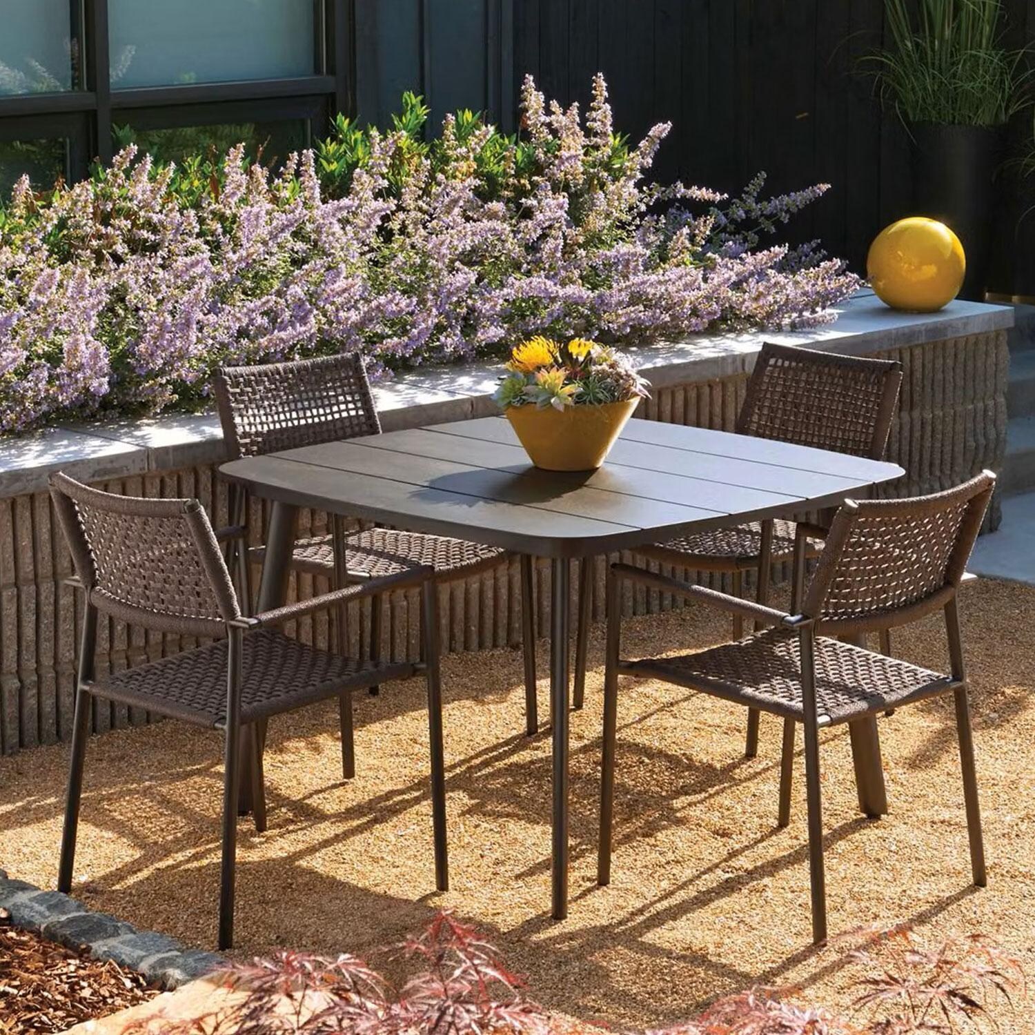 Eiland 5 Pc HPL/Powder-Coated Aluminum Dining Set w/ Umbrella Hole in Mocha/Carbon By Oxford Garden - Lifestyle thumbnail