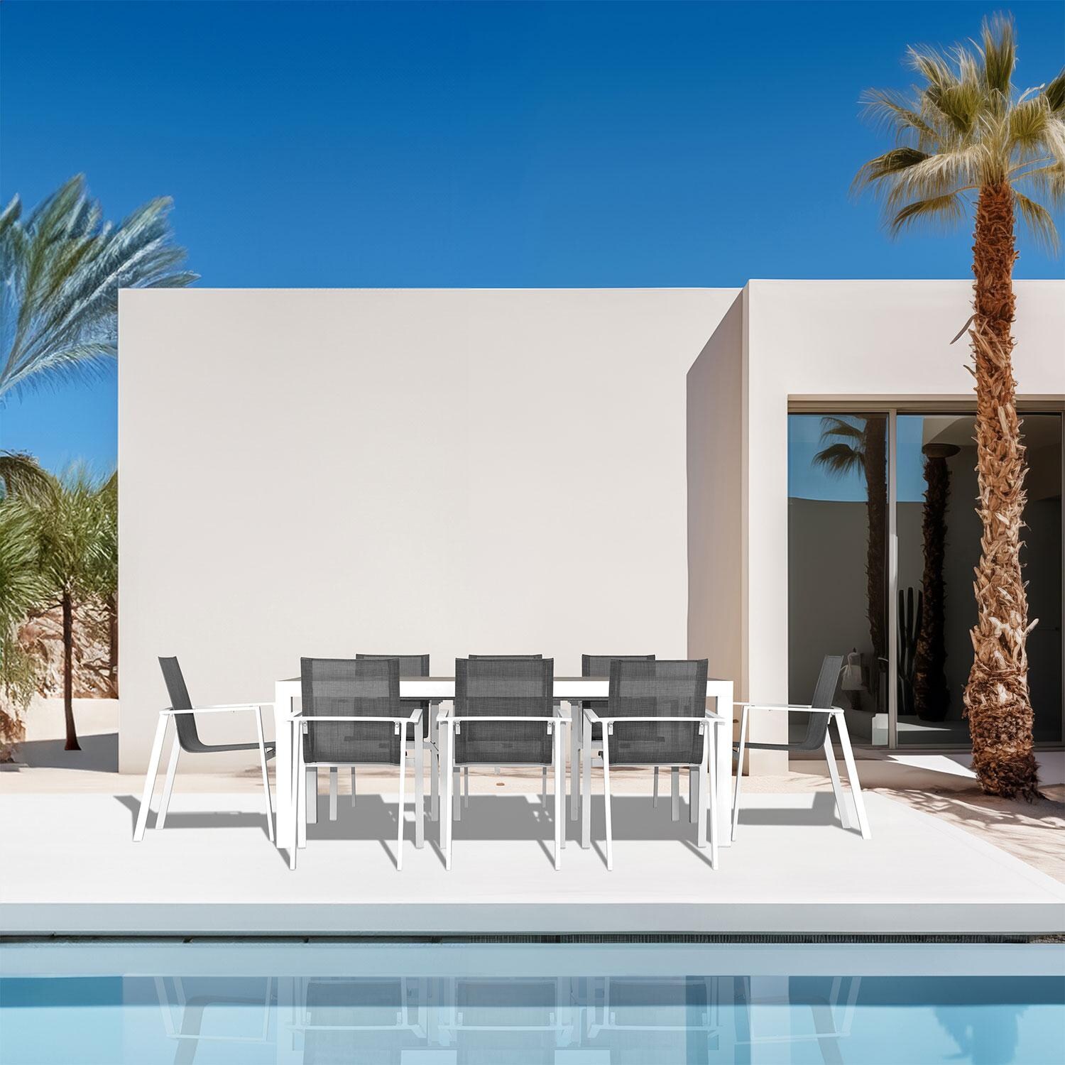 Spring Bay 9 Piece Extendable Dining Set in White/Barnwood - Set - By The Pool - Lifestyle thumbnail