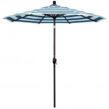 California Umbrella Pacific Trail Series 7.5 Ft Octagonal Aluminum Push Button Tilt Patio Umbrella W/ Crank Lift - Bronze Frame / Sunbrella Cabana Regatta Canopy