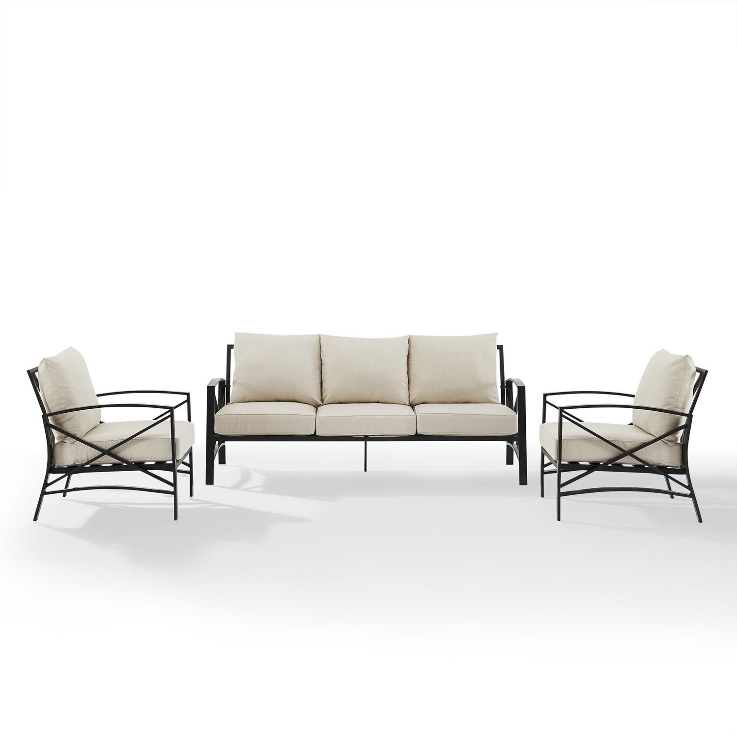 Ultimate Patio UP-82263BZ-OL 3Pc Outdoor Sofa Patio Furniture Set in Oatmeal - Front View - White Background thumbnail