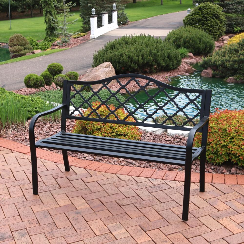 Sunnydaze Decor 50-Inch Cast Iron Lattice Patio Garden Bench - Black image