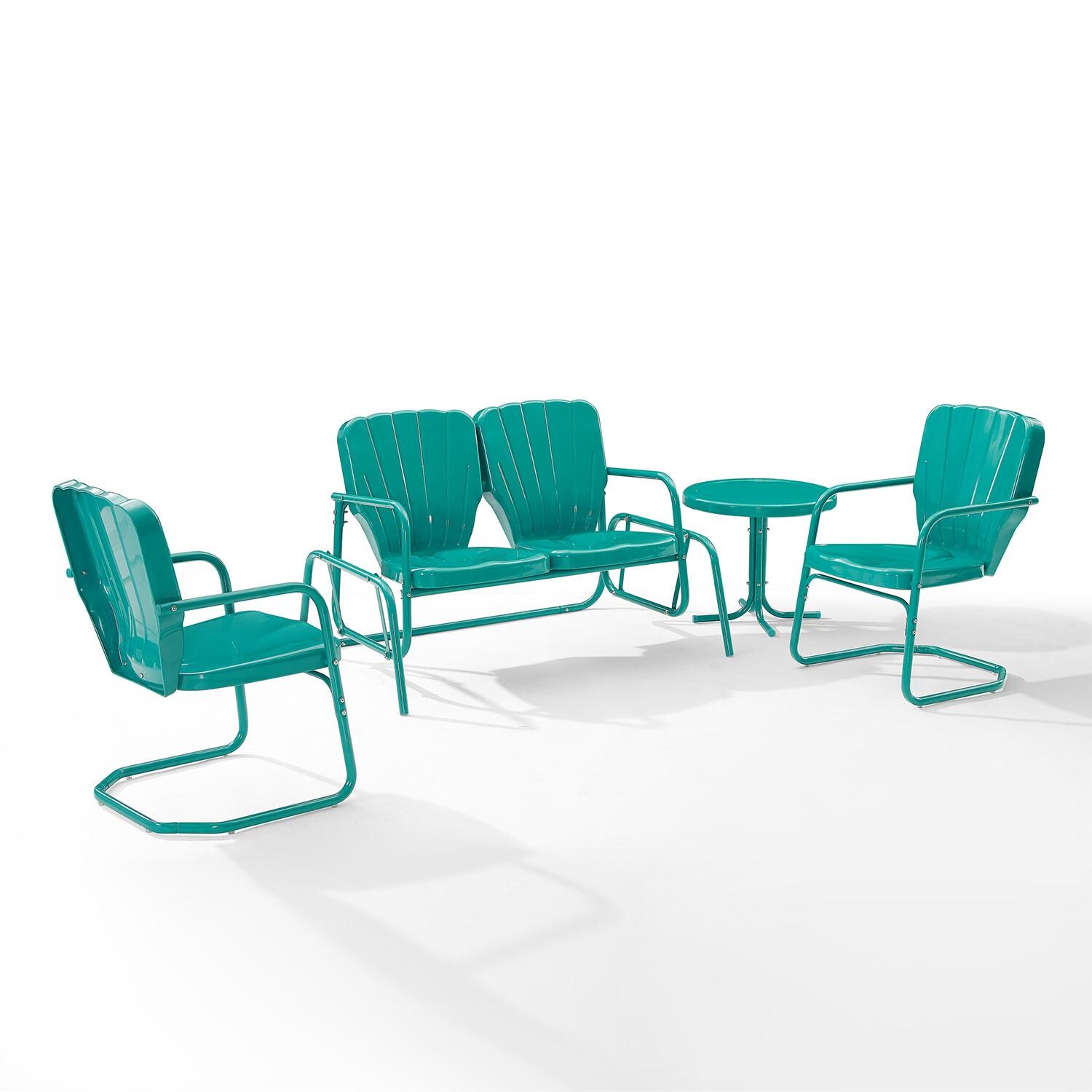 Ultimate Patio UP-32255TU 4Pc Retro Outdoor Loveseat Glider Patio Set in Turquoise - Display - White Background thumbnail