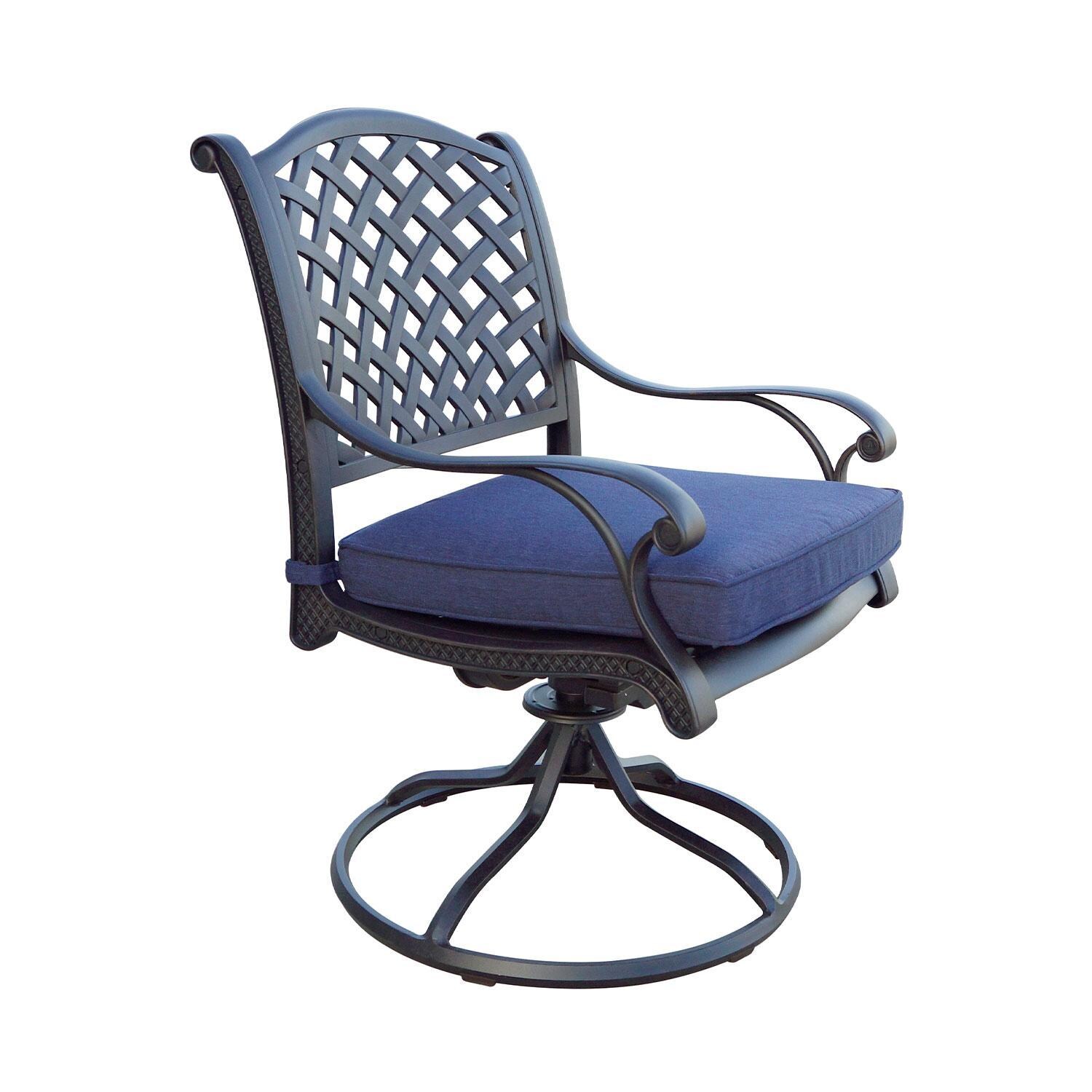 Nassau Cast Aluminum 4 Pc Set Swivel Rocker Dining Chair Set in Antique Bronze/Navy by Darlee - Single Chair (Four Included) - White Background thumbnail