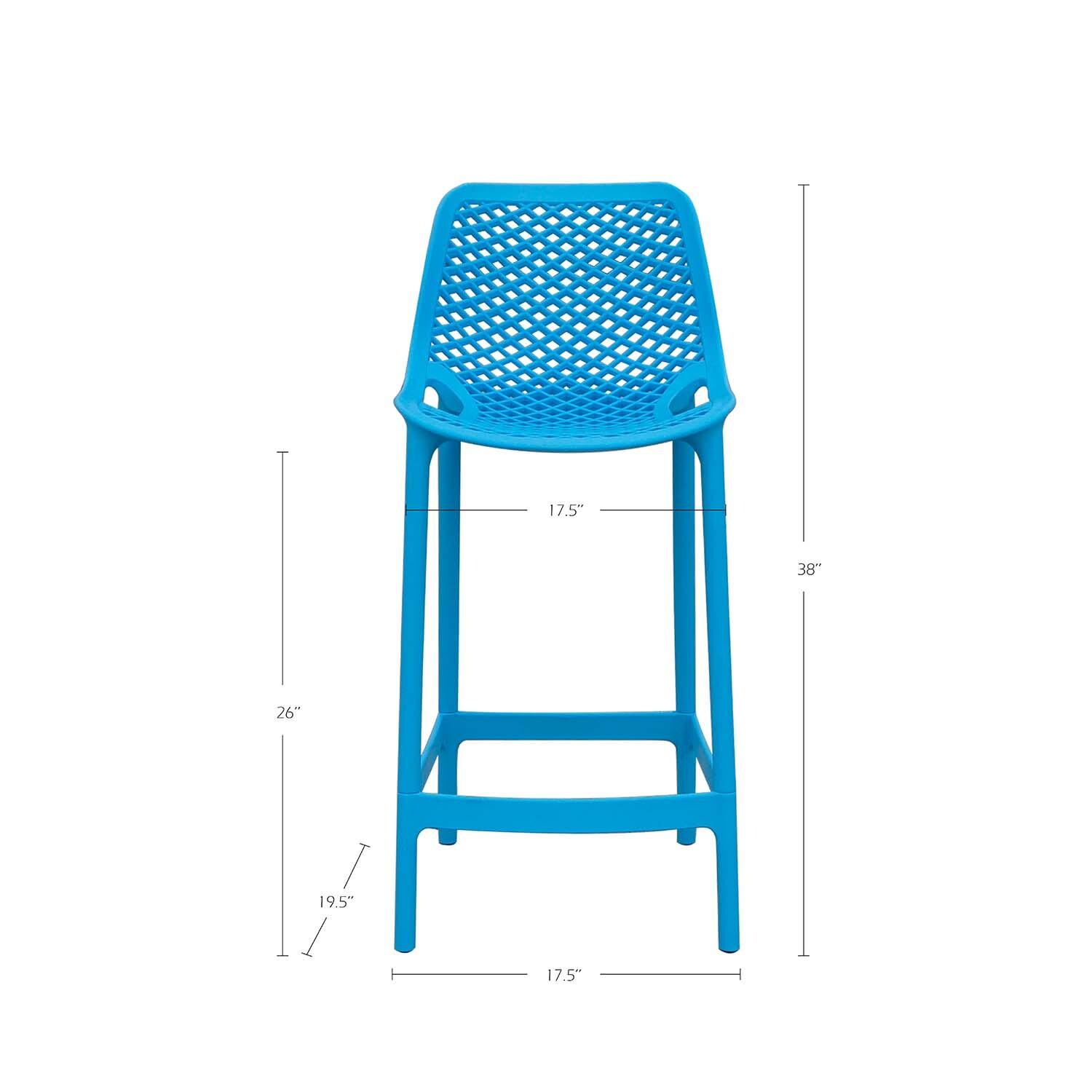 All Space Polyresin Counter Height Bar Stool Set of 4 in Santorini Blue By Darlee - Dimensional thumbnail