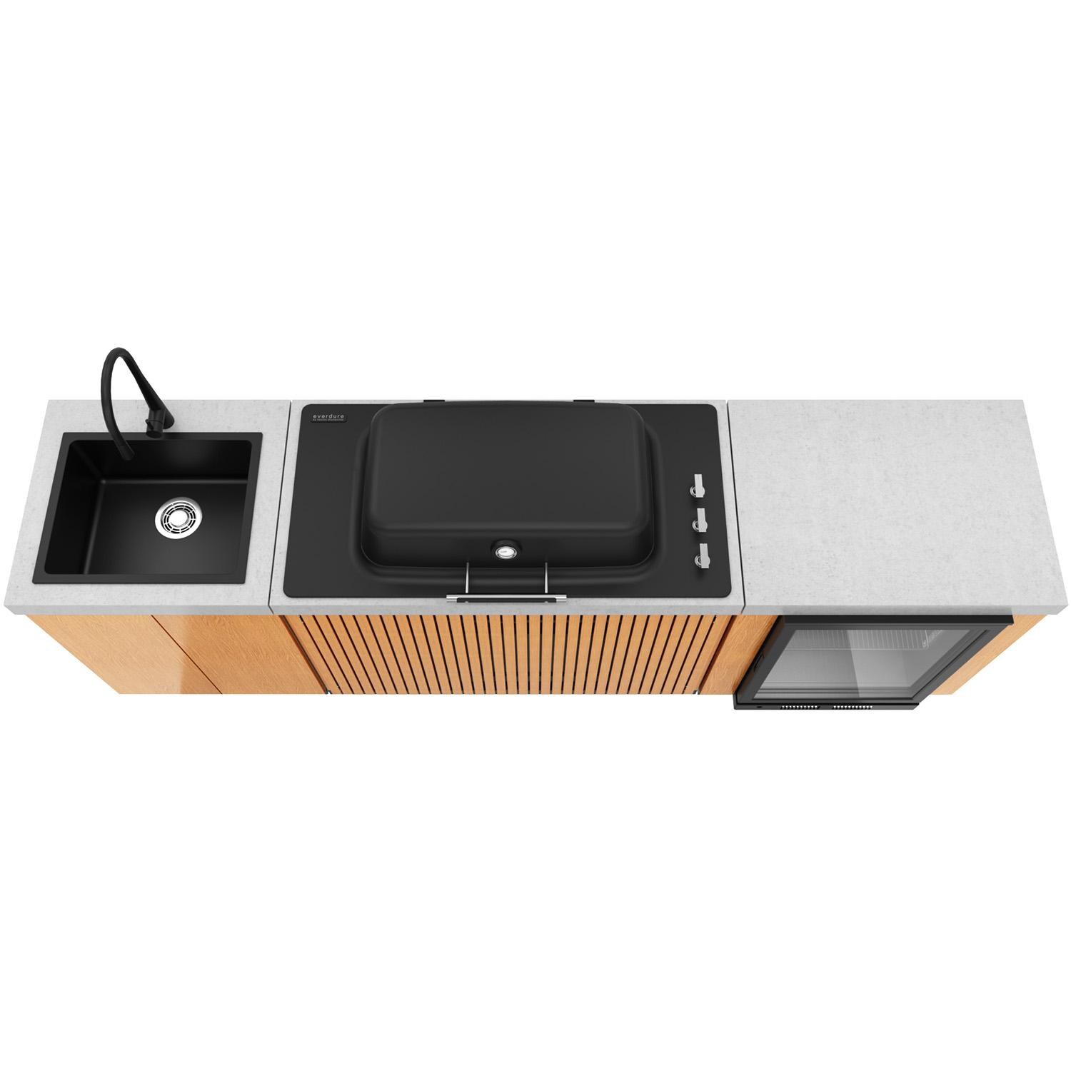 Everdure 9 Ft Outdoor Kitchen Island w/ Marine Grade Aluminum Cabinets in Timber Effect - Top View - White Background thumbnail