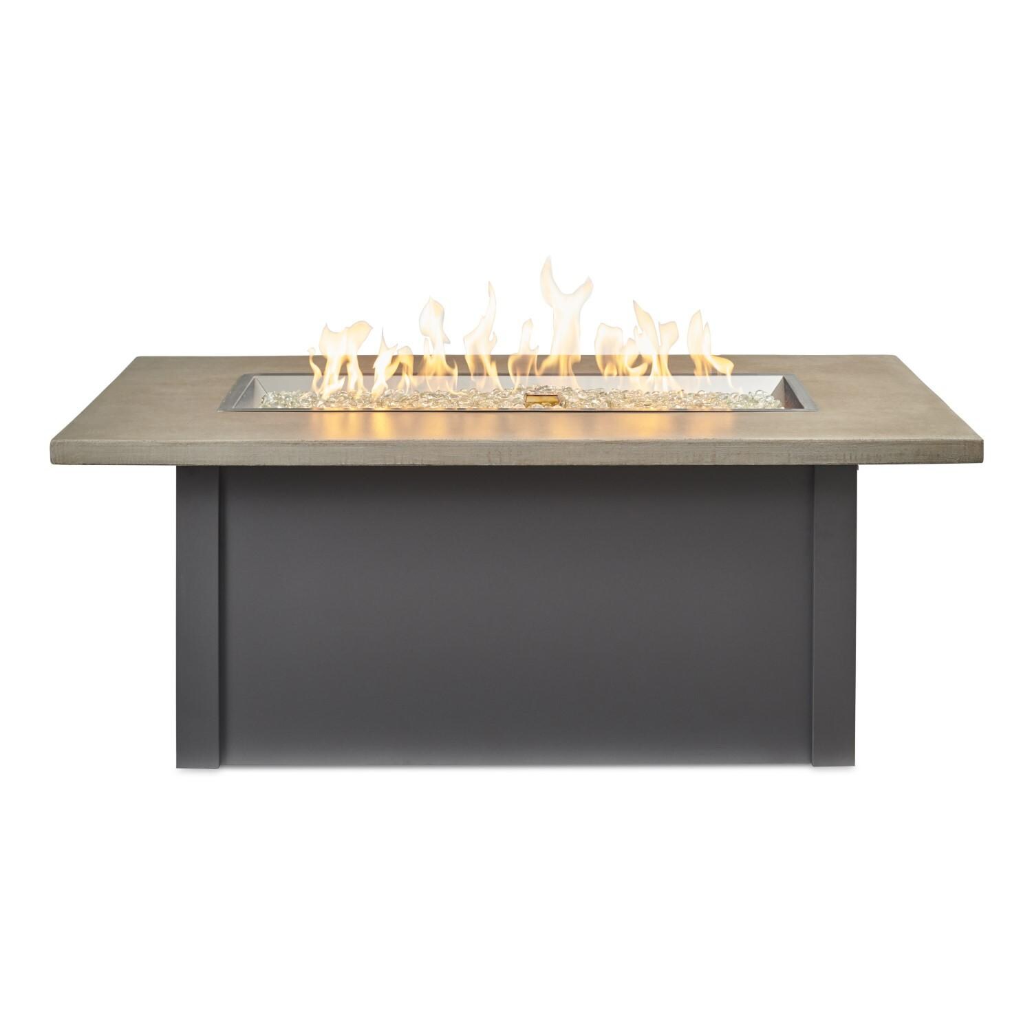 Havenwood 62 Inch Natural Gas Fire Pit Table W/ Pebble Grey Top & Grey Base - Front Flames - White Background thumbnail