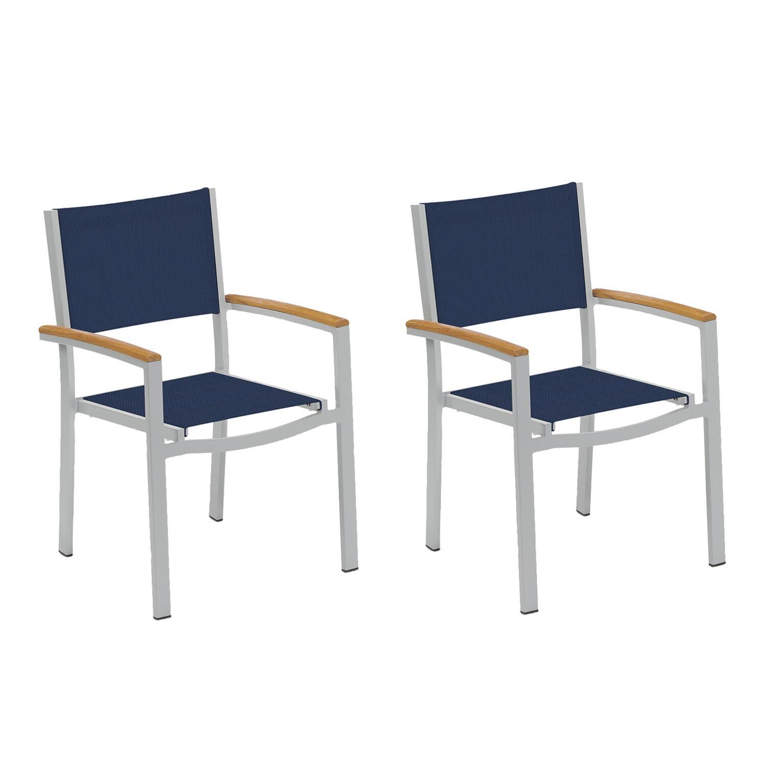 Oxford Garden Travira 2 Pc Composite Sling & Aluminum Dining Chair W/ Natural Tekwood Arm Caps in Flint/Ink Pen thumbnail