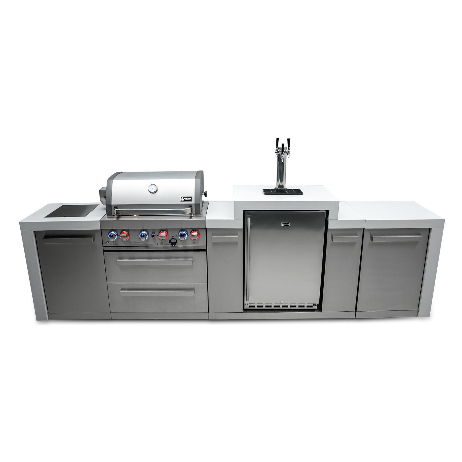 Mont Alpi Deluxe Series 11 Ft Natural Gas Outdoor Kitchen Island w/ Side Burner & Kegerator (Ships Propane w/ Conversion Kit) - MAi400-DKEG
