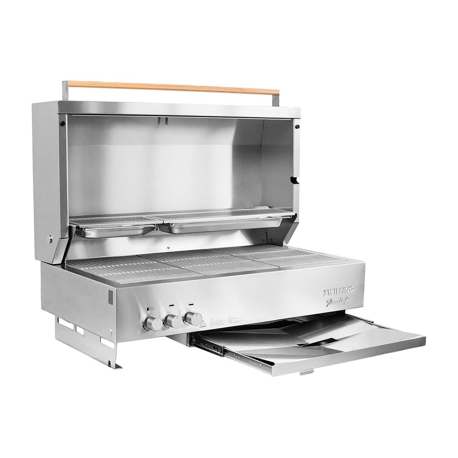 Flammkraft 1029942 Model D Built-In Natural Gas Grill - Open - White Background thumbnail