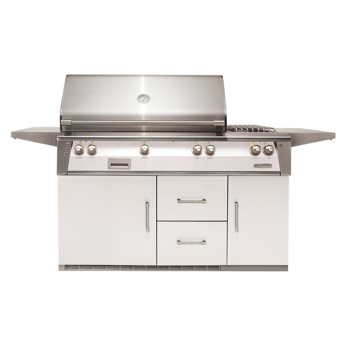 Alfresco ALXE 56-Inch Freestanding Propane Deluxe Grill On Refrigerated Cart With Rotisserie And Side Burner in Signal White Gloss - ALXE-56R-LP-S9003