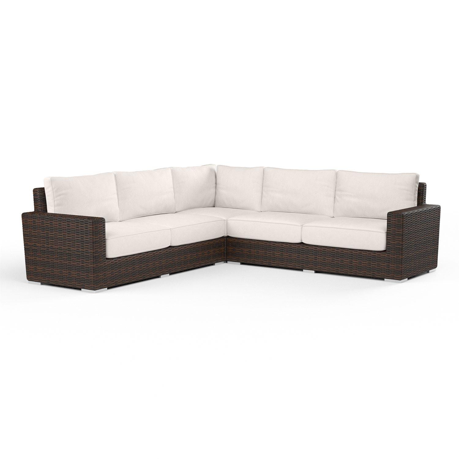 Montecito 3 Pc Wicker Patio Sectional Sofa in Canvas Natural w/ Self Welt By Sunset West - Display - White Background thumbnail