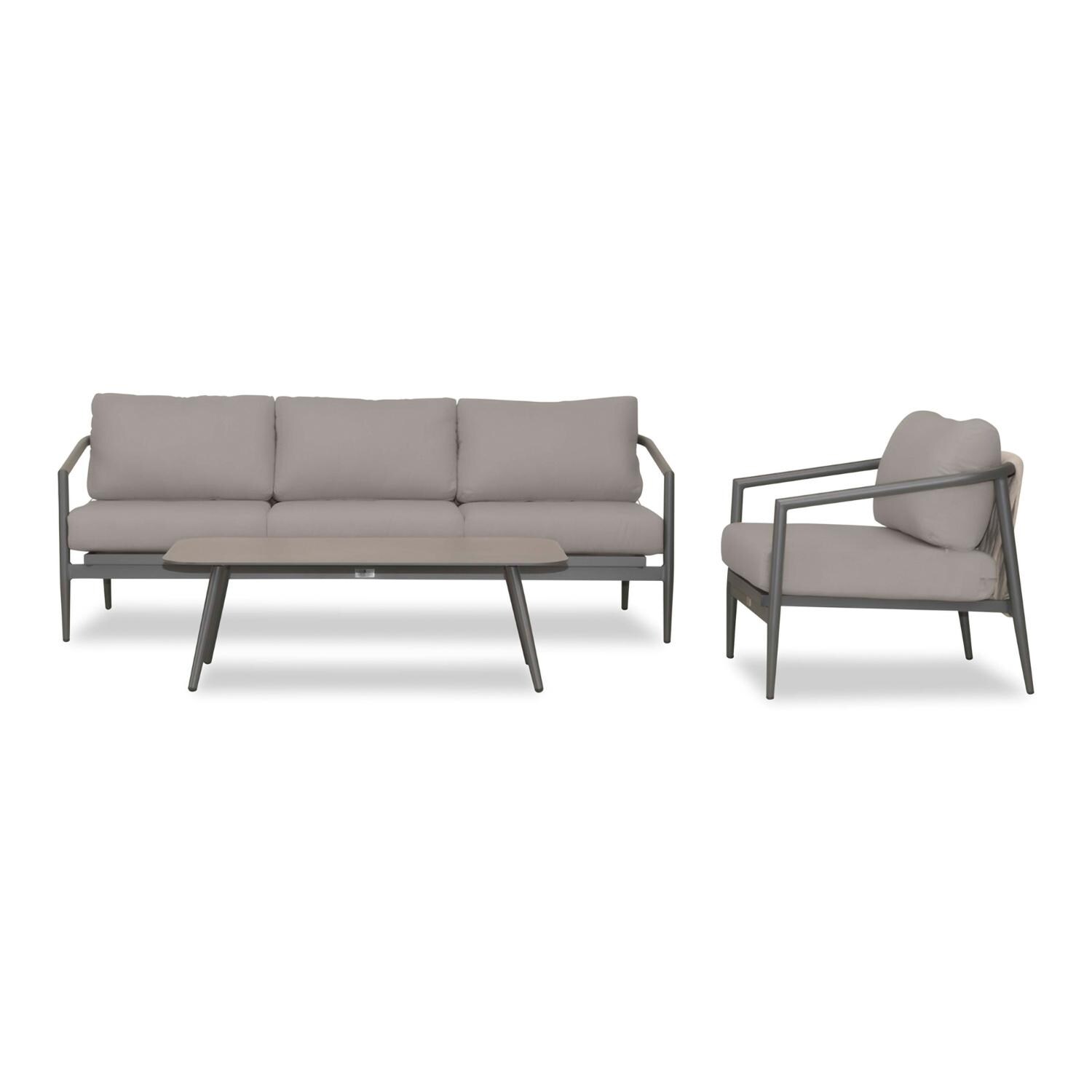 Lakeview Midnight Cove 3 Pc Aluminum Sofa Seating Set in Slate/Pebble Gray/Canvas Charcoal - Front - White Background thumbnail