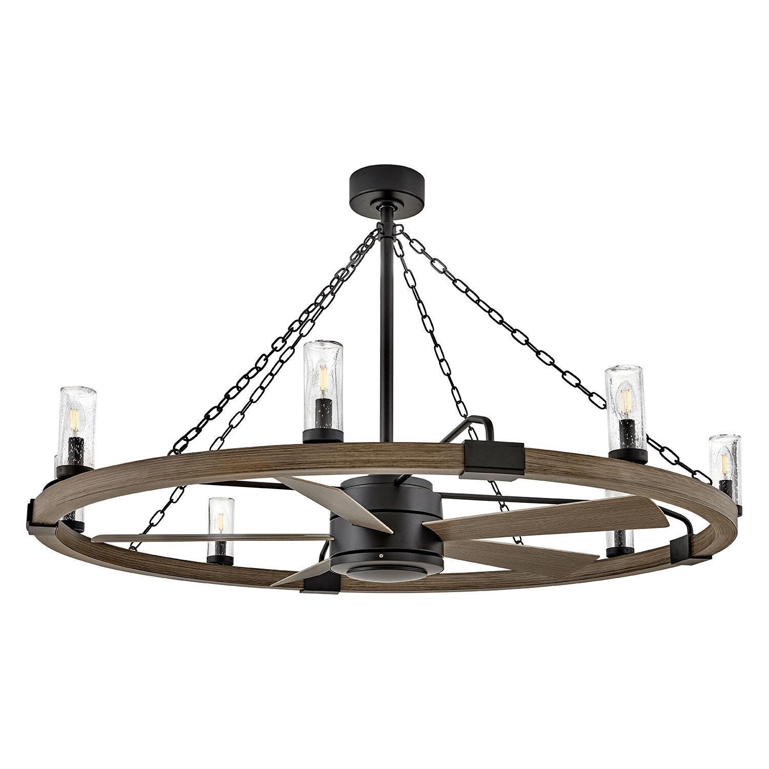 Hinkley Lighting 906144FMB-LWD Sawyer 52-in Indoor / Outdoor Smart Fandelier w/ 44-in Fan & LED Lighting - Matte Black - Below View - White Background thumbnail
