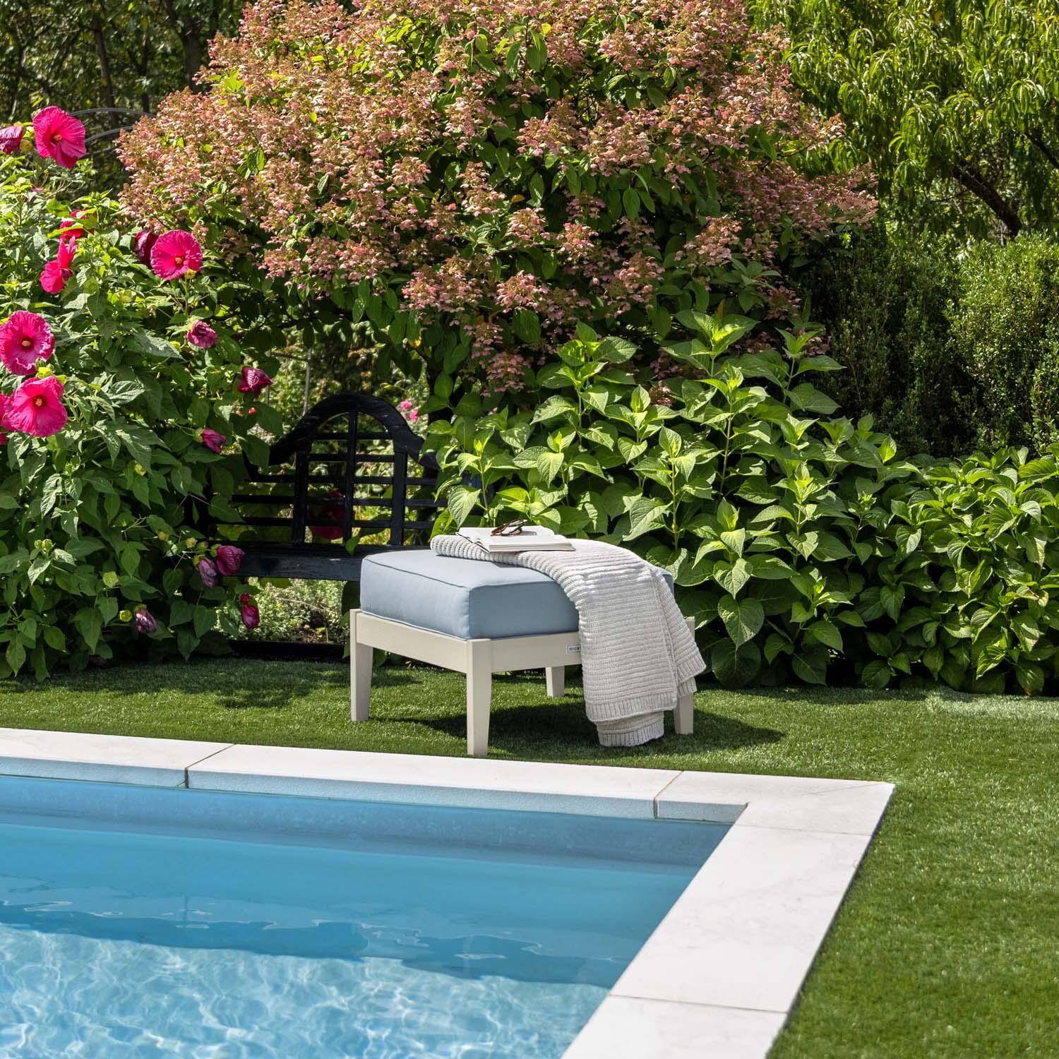 Blushing Bay Recycled Plastic Ottoman in Bliss Dew/Whitewash by Lakeview Outdoor Designs - By Pool - Lifestyle thumbnail
