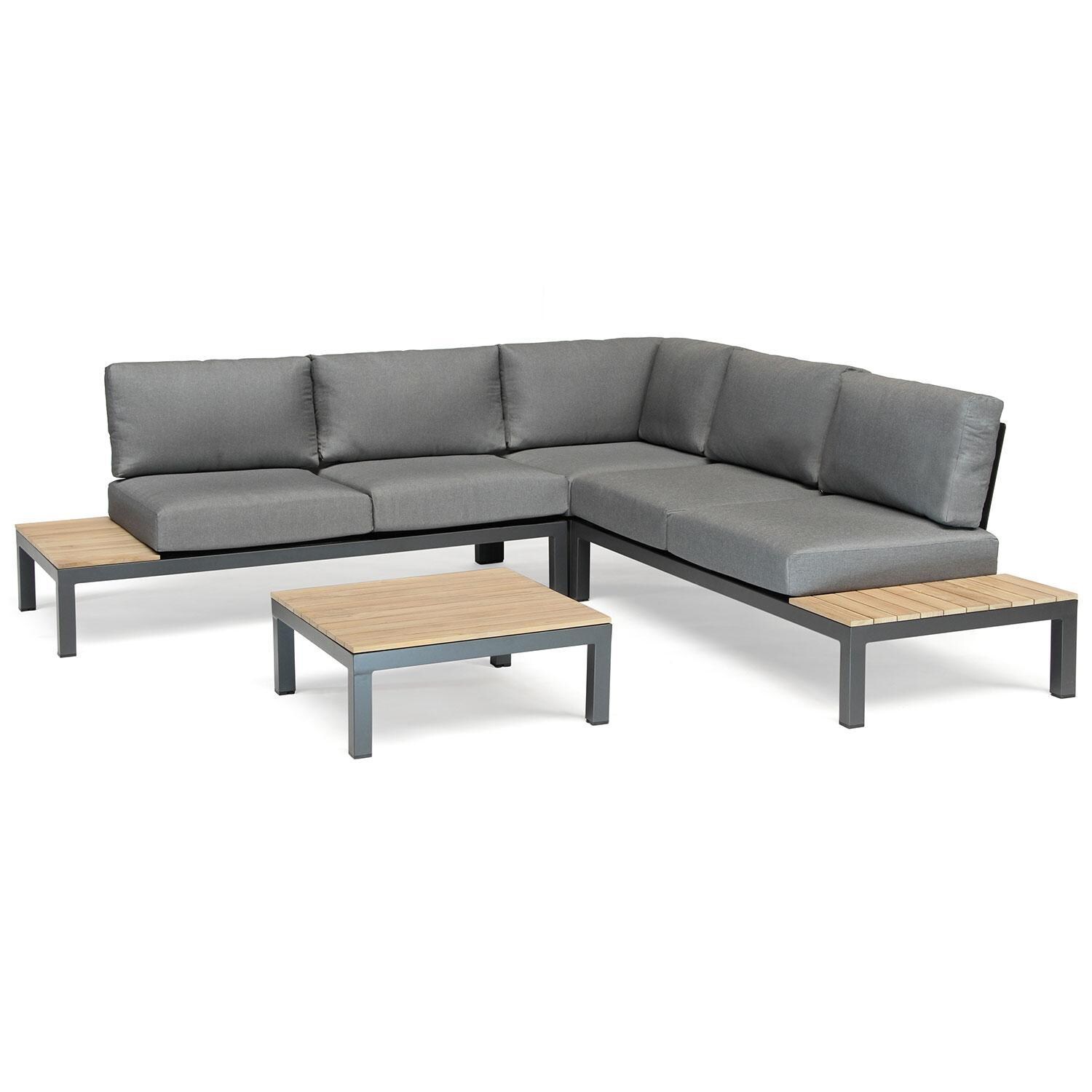Elba 4 Pc Aluminum/Teak Seating Sectional Corner Set in Charcoal By KETTLER - Display - White Background thumbnail