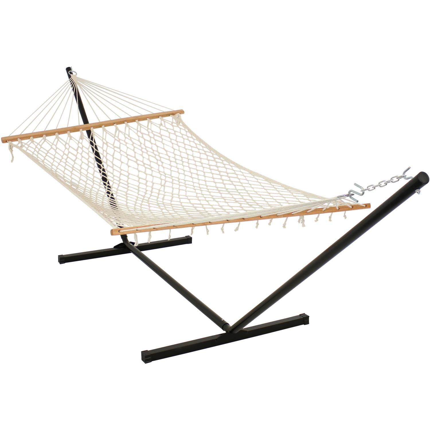 Sunnydaze Decor Double Rope Hammock w/ Stand - White - HH-CRH-C image
