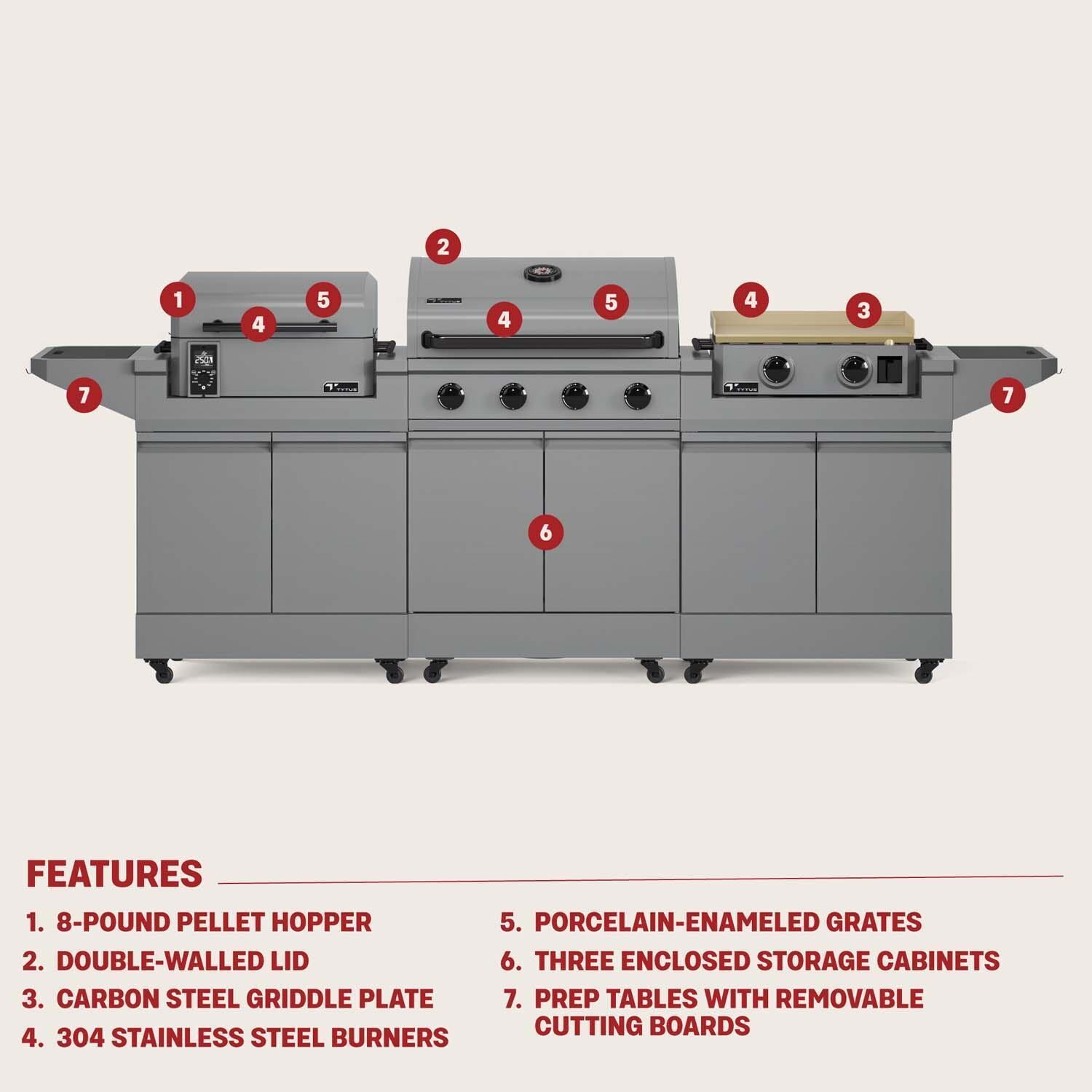 TYTUS TDT-BUN-009 Modular Trio w/ 32 Inch Propane Gas Grill, Pellet Smoker & Propane Gas Griddle - Features - Detail thumbnail