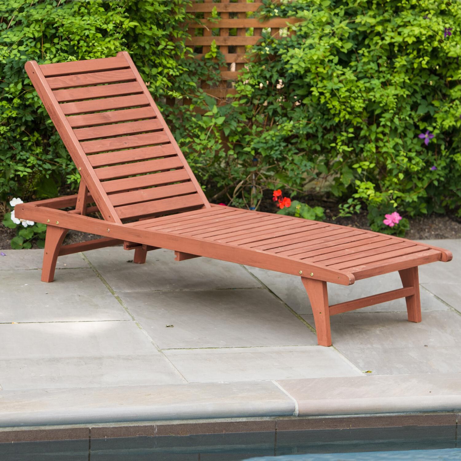 Leisure Season Wood Patio Chaise Lounge With Pull-Out Tray - On the Patio thumbnail