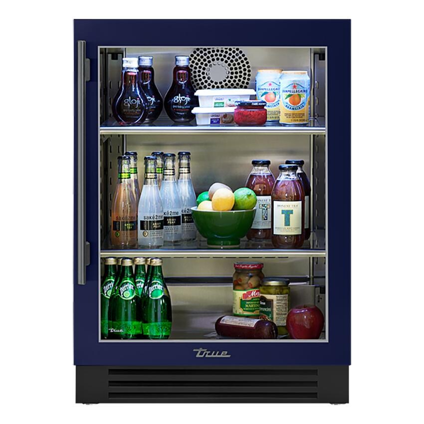True 24 Inch 5.6 Cu. Ft. Right Hinge Glass Door Outdoor Refrigerator - Cobalt w/ Pewter Handles - TUR-24-R-OG-C~DSK-078-H05