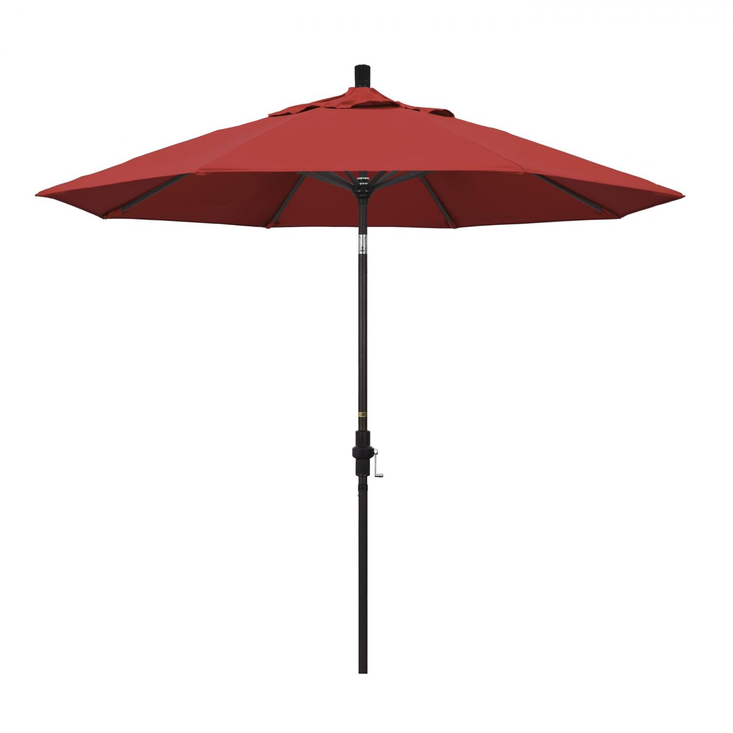 California Umbrella 9 Ft. Octagonal Aluminum Collar Tilt Patio Umbrella W/ Crank Lift & Aluminum Ribs - Bronze Frame / Olefin Red Canopy