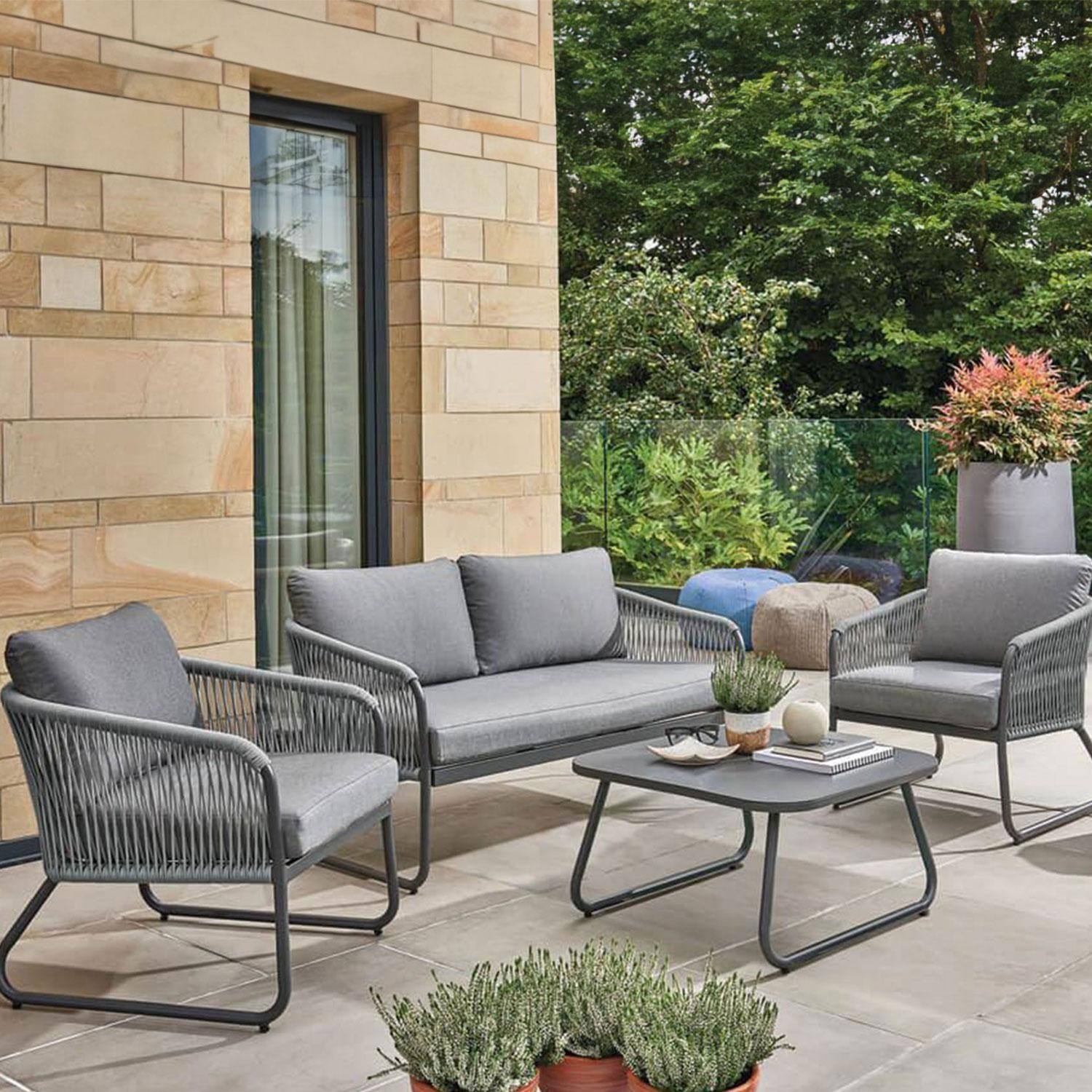 Kingston 4 Pc Aluminum/Rope Seating Set w/ Charcoal Gray Cushions By KETTLER - Patio - Lifestyle thumbnail