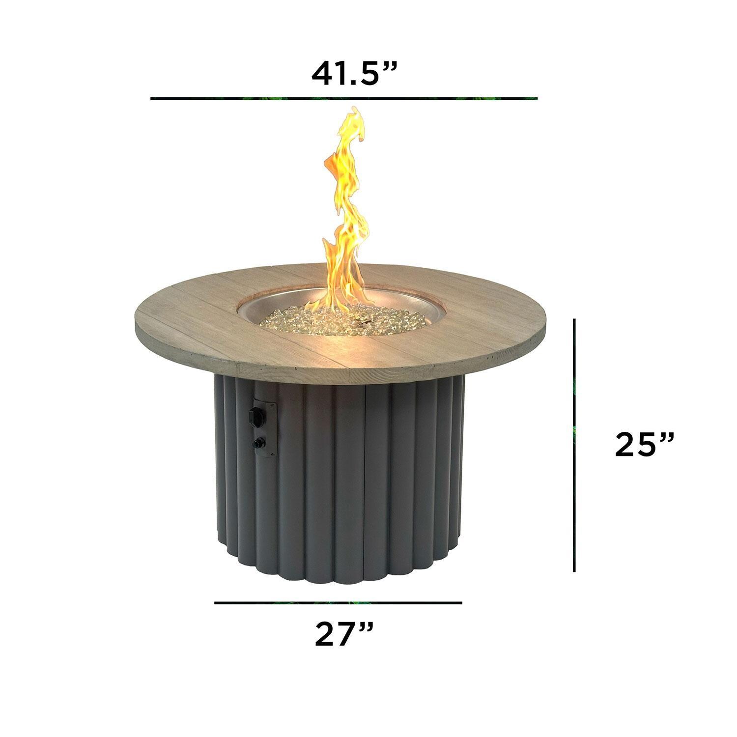 Reverie REVSCH-42-K-NG 42-in Round Aluminum Natural Gas Fire Pit Table w/ Smokey Oak Supercast Top & Charcoal Base (Ships Propane w/ Conversion Kit) - Dimensional thumbnail