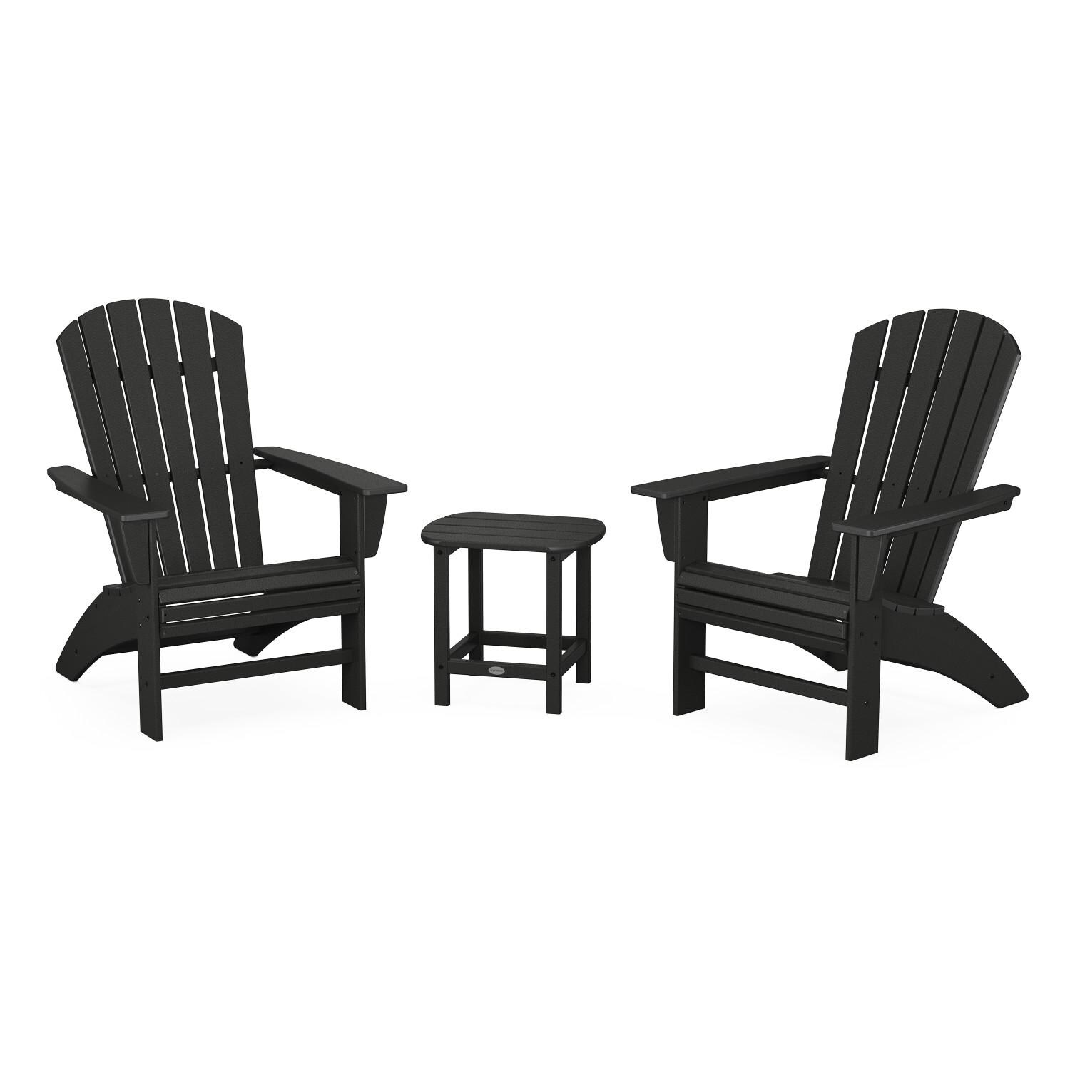 Nautical 3 Pc Recycled Plastic Seating Set w/ Curveback Chairs in Black by POLYWOOD