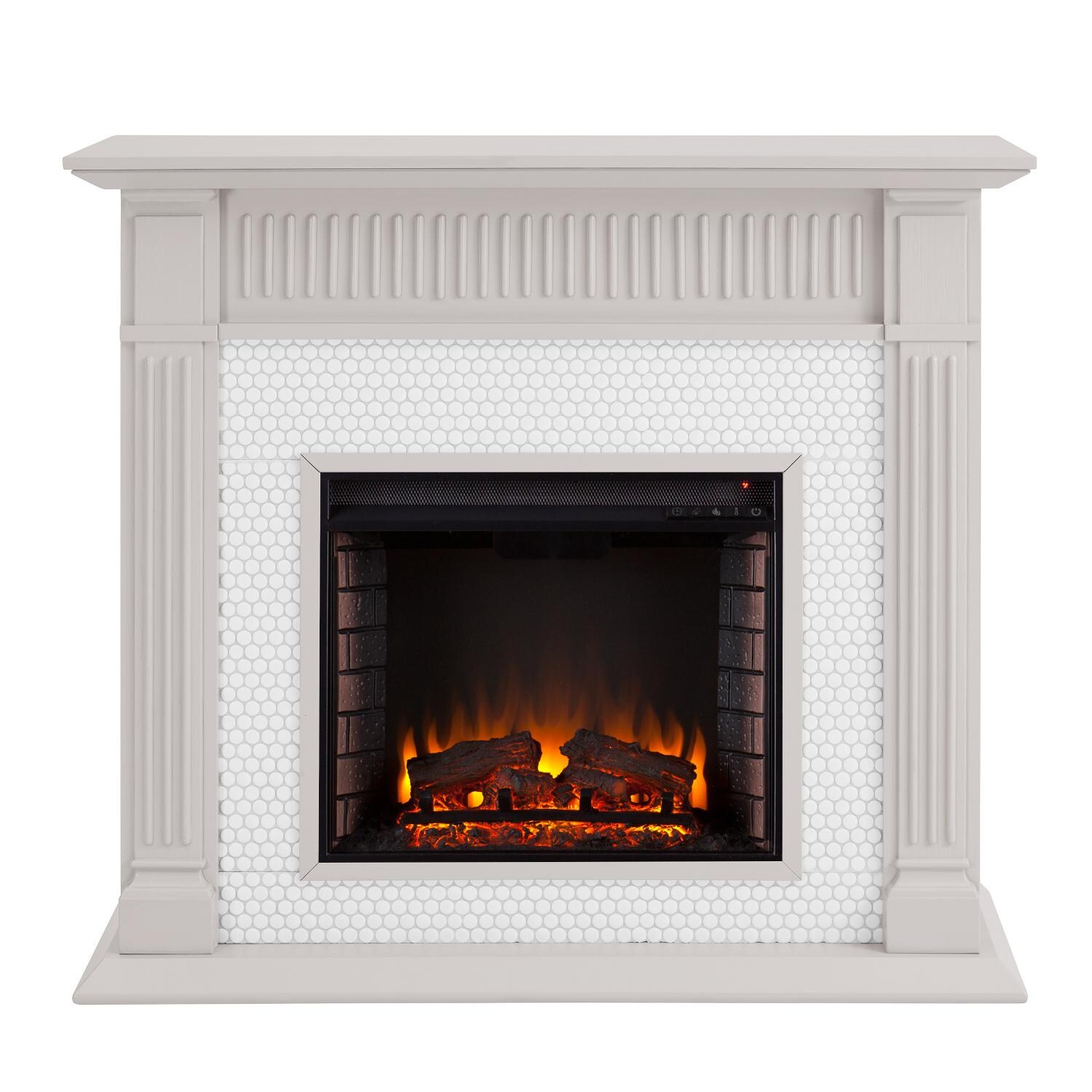 Southern Enterprises FE1009259 Chessing 48-Inch Electric Fireplace - Gray W/ White Penny-Tiles - Front View thumbnail