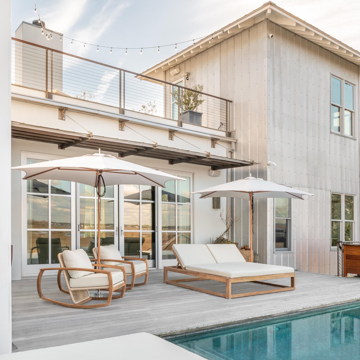 Teak + Table Atlantic Teak Patio Double Chaise Lounge in Granite - Lifestyle thumbnail