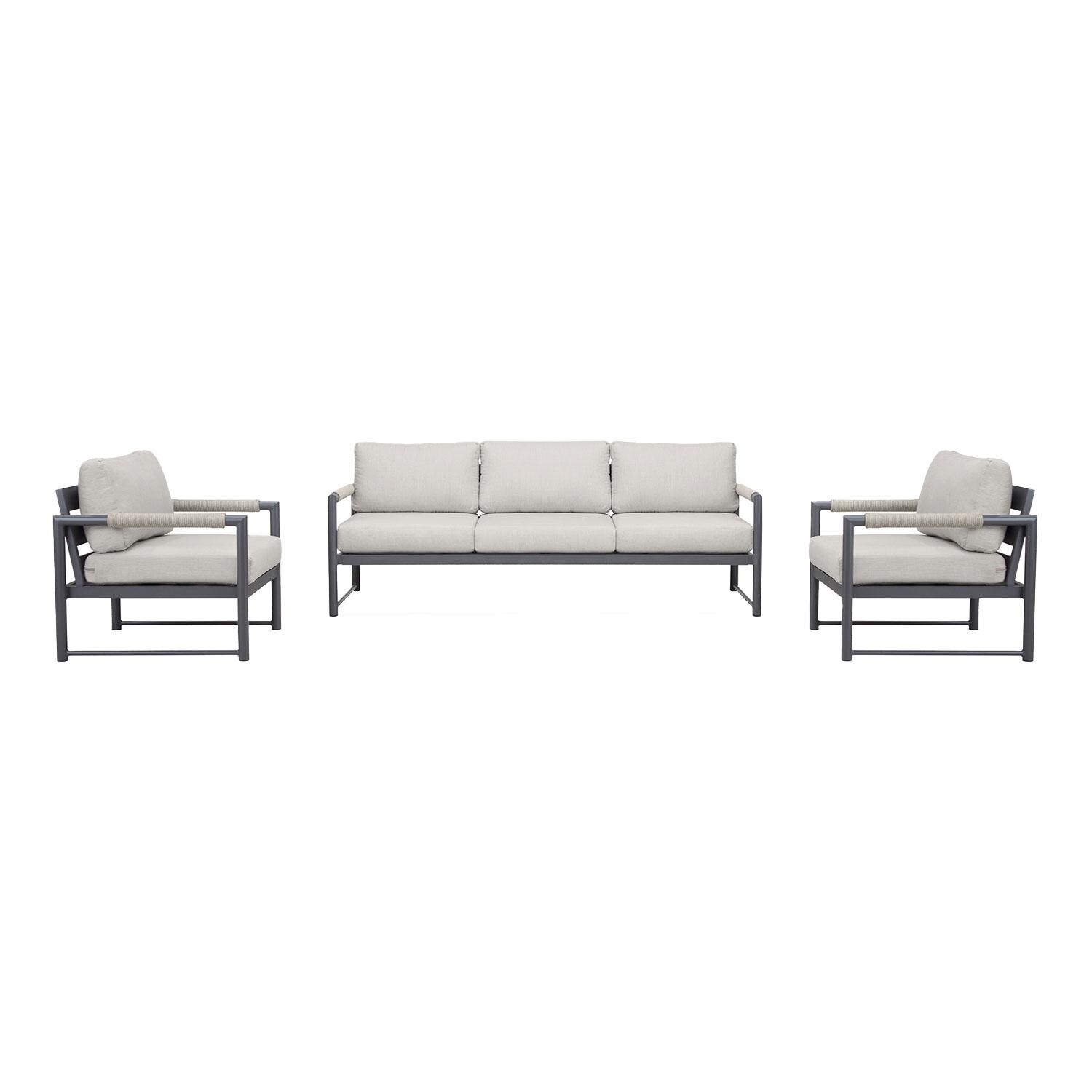 Lakeview AVEBAY-SL-PG-SET141-CS Avenue Bay Slate/Pebble Gray 3 Pc Sofa Club Chair Set - Cast Silver - Display - White Background thumbnail