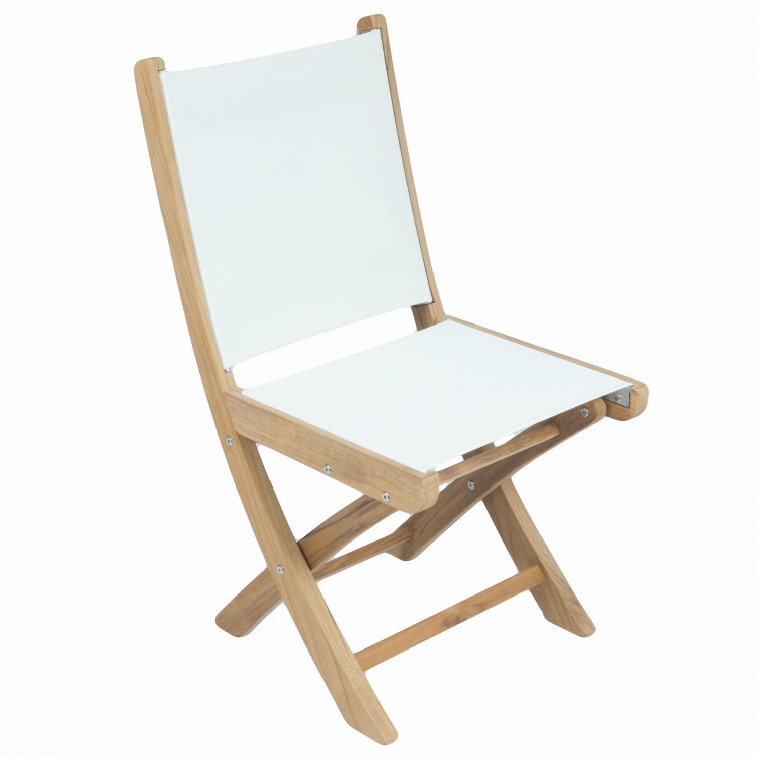 Sailmate Folding Teak Patio Dining Side Chair W/ White Sling By Royal Teak Collection