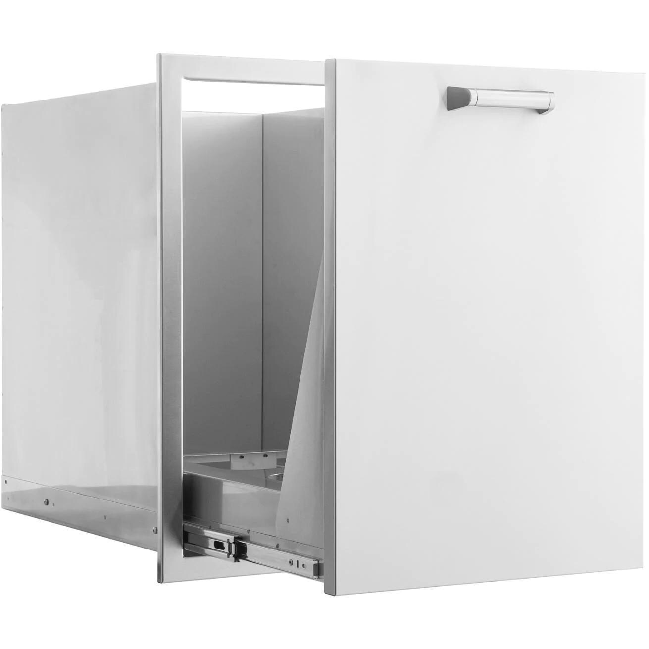 BBQGuys Signature Contempo 20-Inch Stainless Steel Roll-Out Double Trash & Recycling Bin - Drawer Open thumbnail