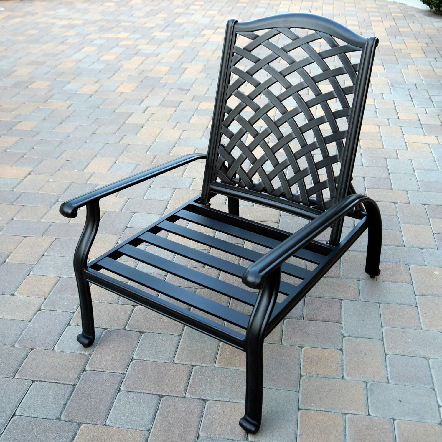 Darlee DL606-5PC-60RQP Nassau 5 Piece Cast Aluminum Patio Conversation Set W/ Ice Bucket Insert & Beige Canvas Cushions - Adjustable Club Chair Frame thumbnail