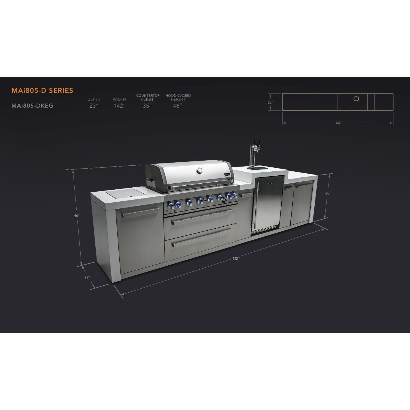 Mont Alpi 805 Deluxe Natural Gas Island w/ Kegerator (Ships Propane w/ Conversion Kit) - Dimensions - Dimensional thumbnail