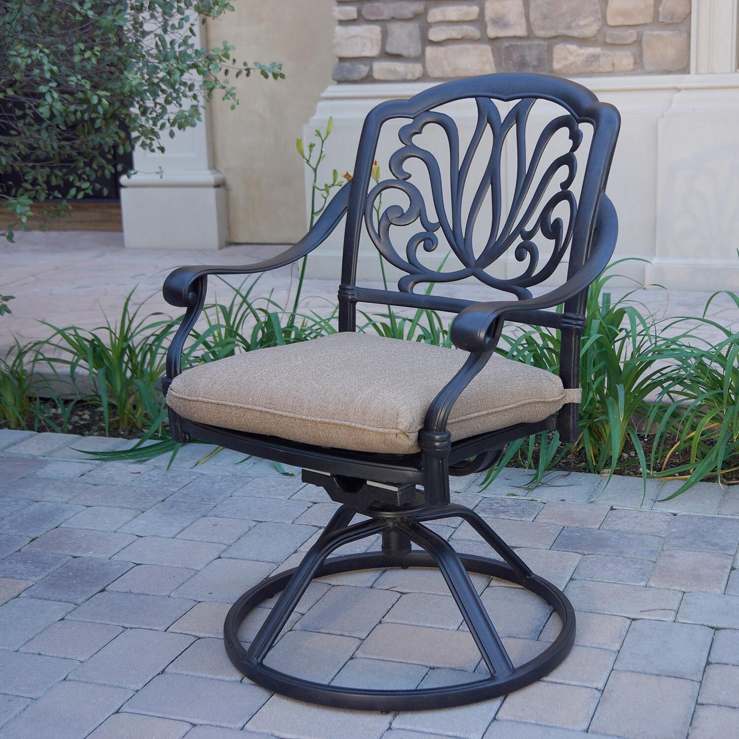 Elisabeth 11 Pc Cast Aluminum Dining Set w/ Extension & 2 Swivel Rockers in Antique Bronze by Darlee - Swivel Rocker - Detail thumbnail