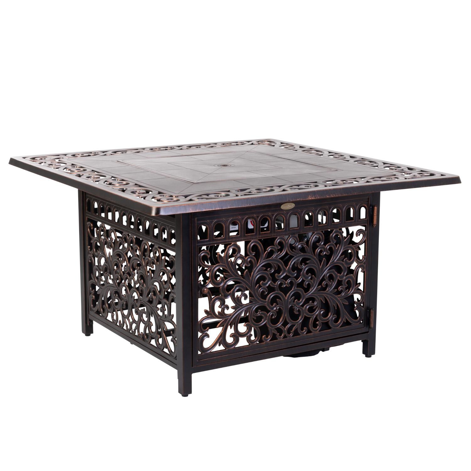 Ultimate Patio SC62527 West Cay 42-Inch Square Cast Aluminum Propane Fire Pit Table - Full View thumbnail