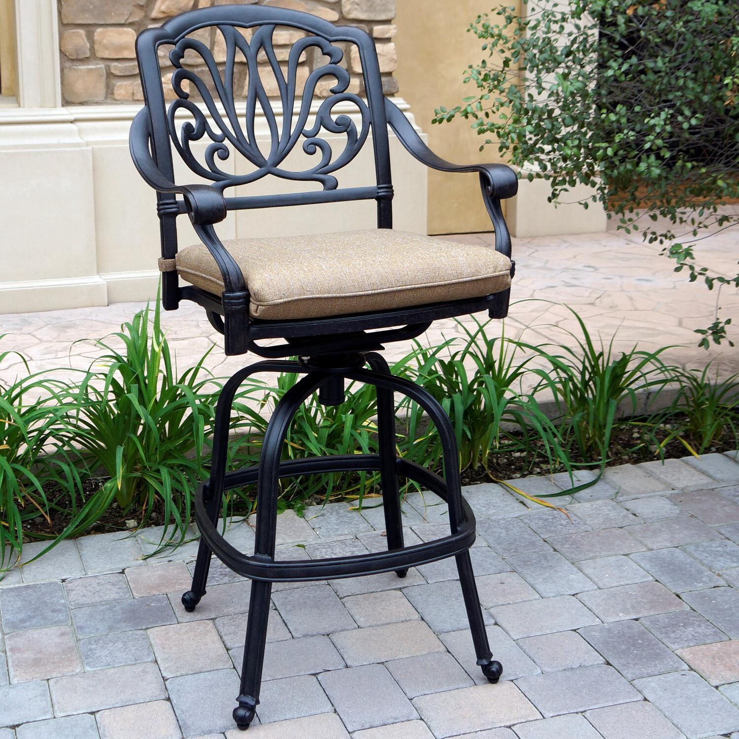 Elisabeth Cast Aluminum Patio Swivel Bar Stool W/ Sesame Cushion By Darlee