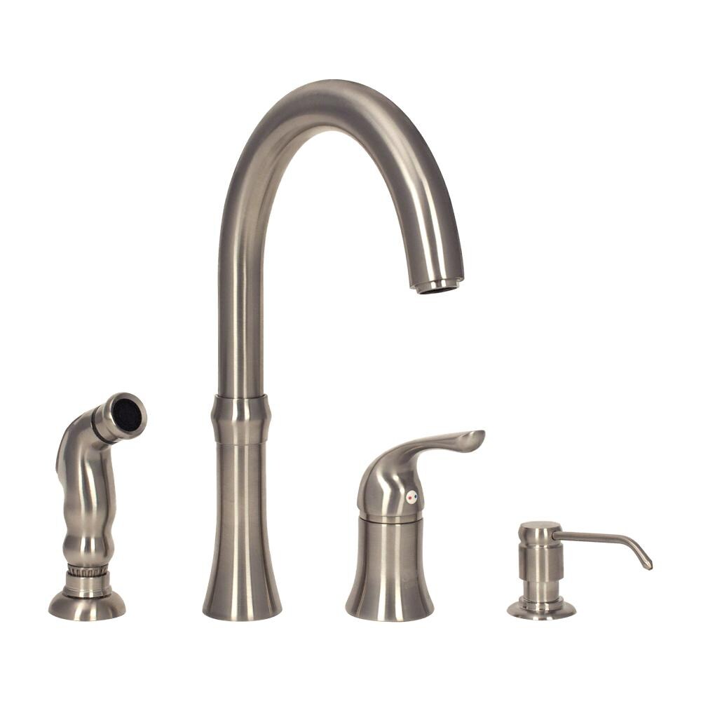 SIR Faucets Wide Spread Kitchen Faucet With Soap Dispenser And Spray - Brushed Nickel thumbnail