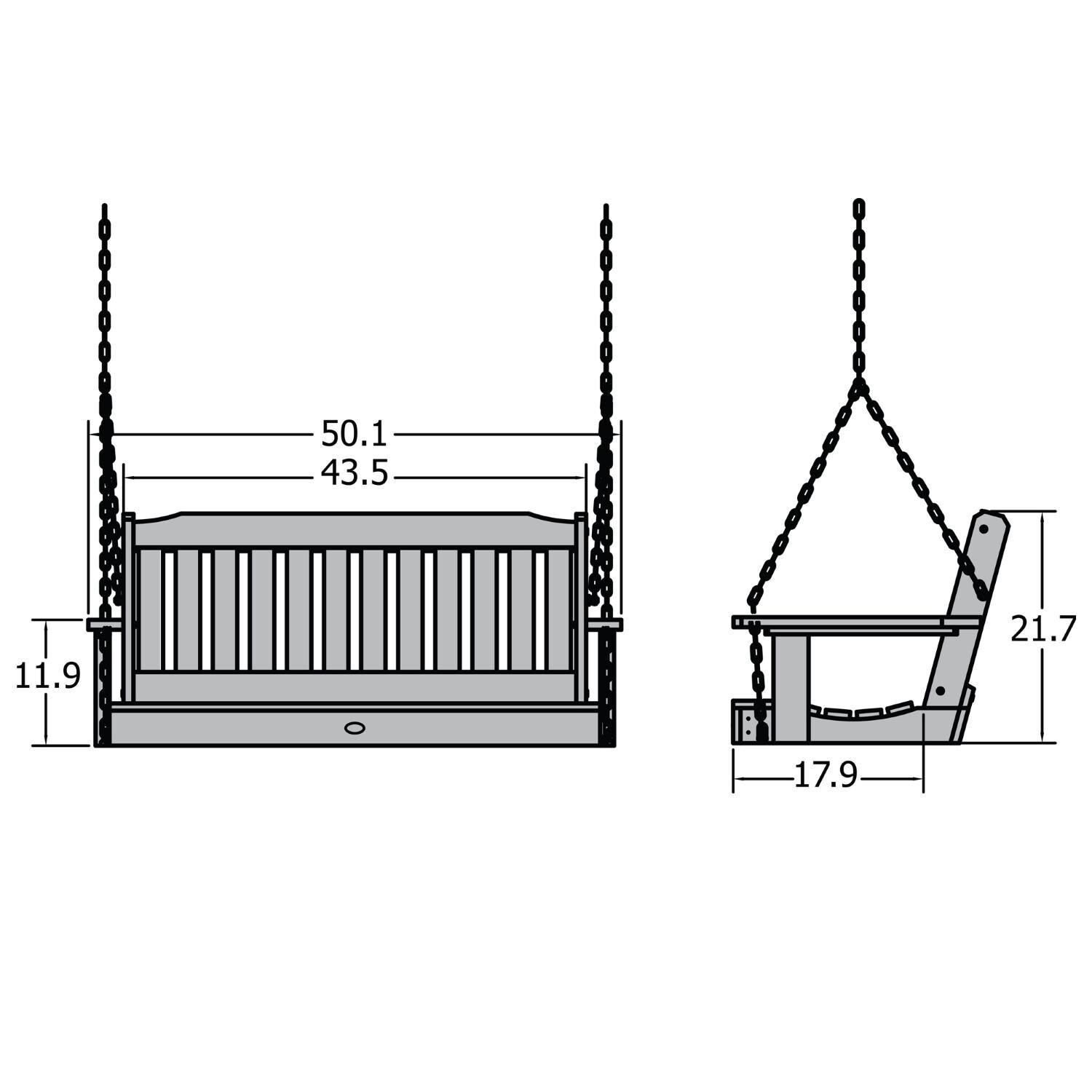 Lakeview Outdoor Deigns Hart Lane 4-Foot Porch Swing - Harbor Gray - Line Drawing thumbnail