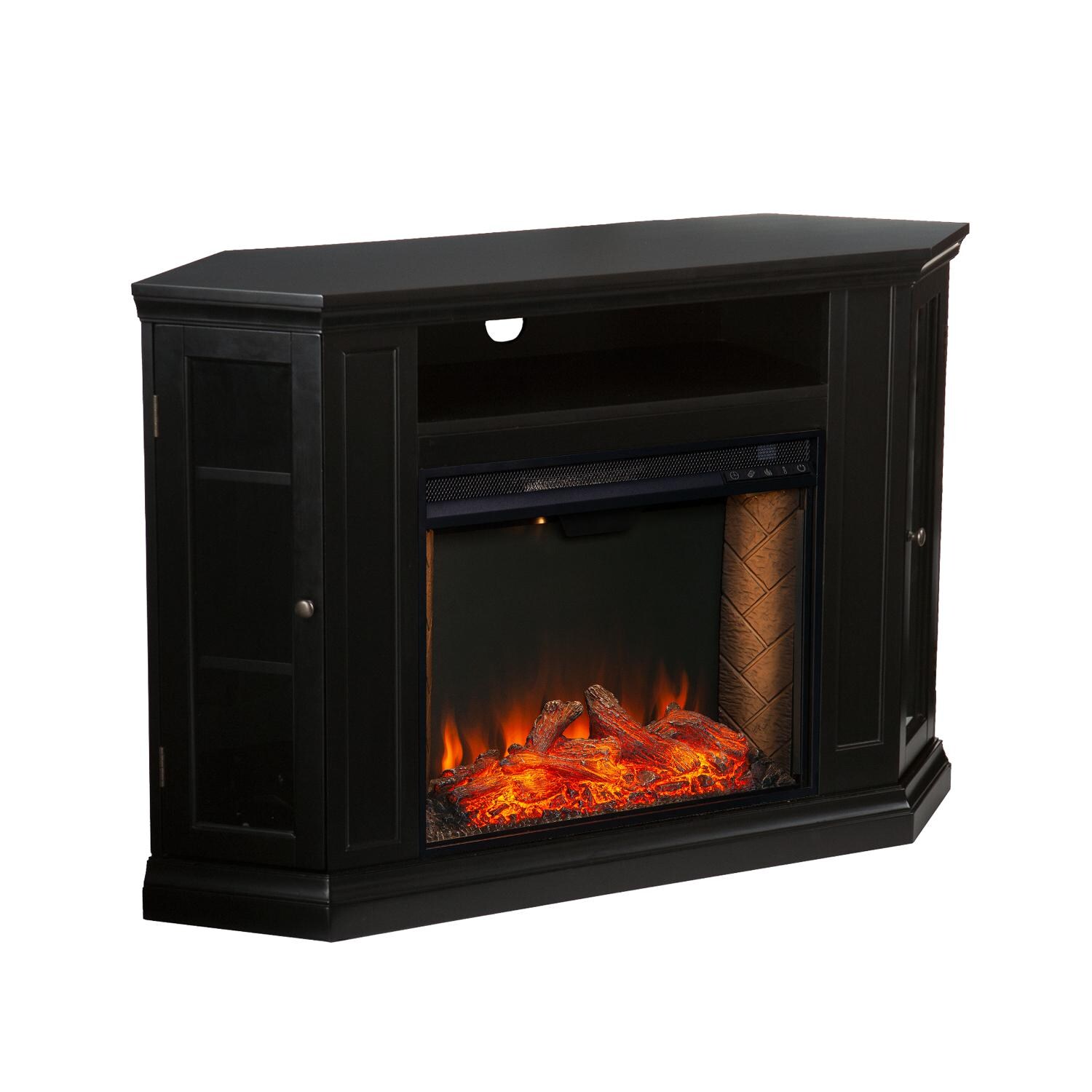 Southern Enterprises FS9315 Claremont 48-Inch Electric Fireplace Corner Convertible Mantel W/ Alexa-Enabled Smart Firebox - Black - Angle View thumbnail